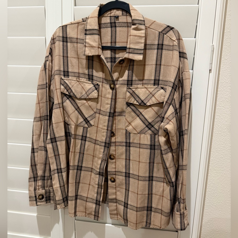 Plaid Tan and Black Shirt like Shacket